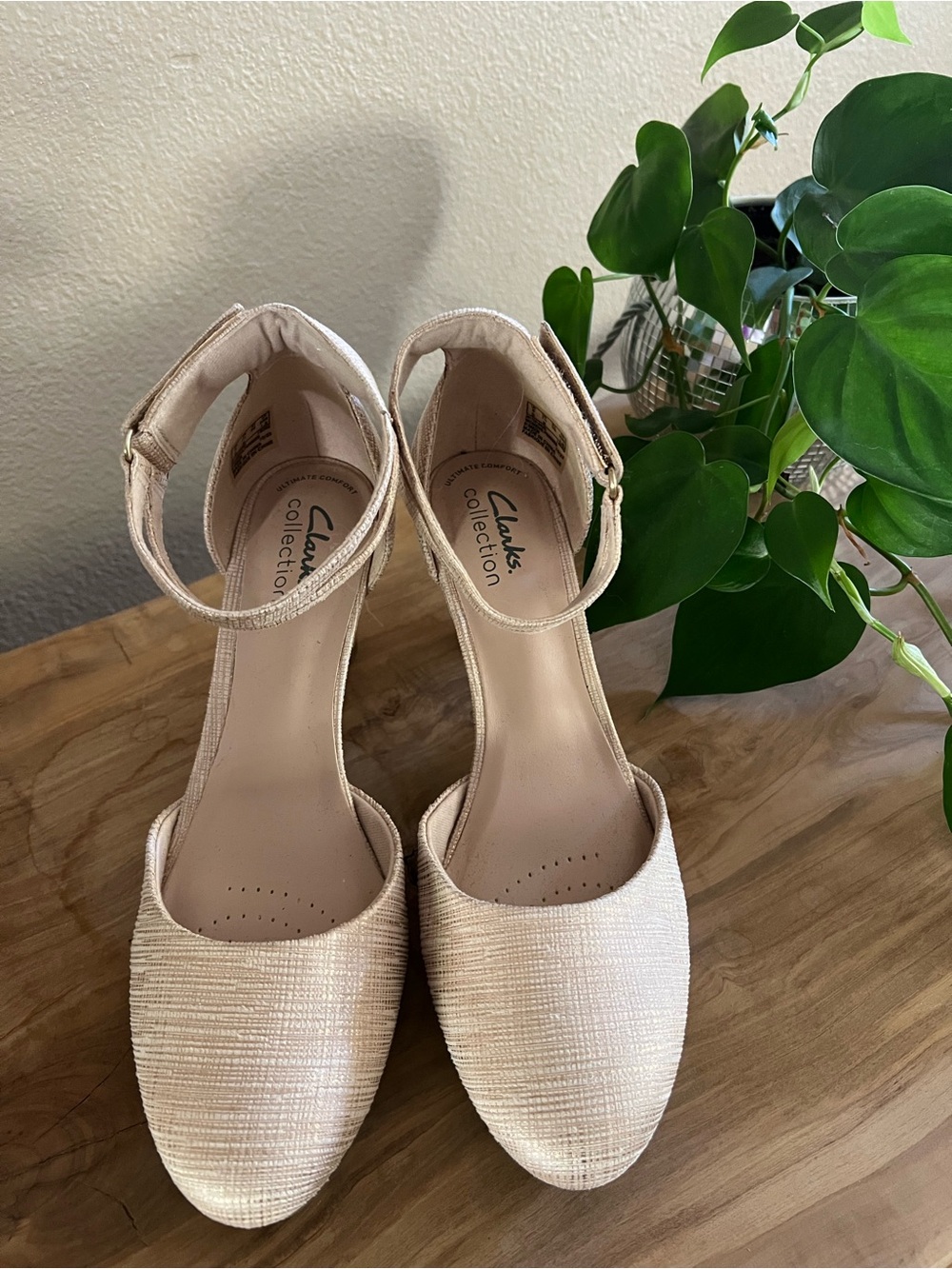 Clarks Women's Cream Ankle-Strap Dress Pumps